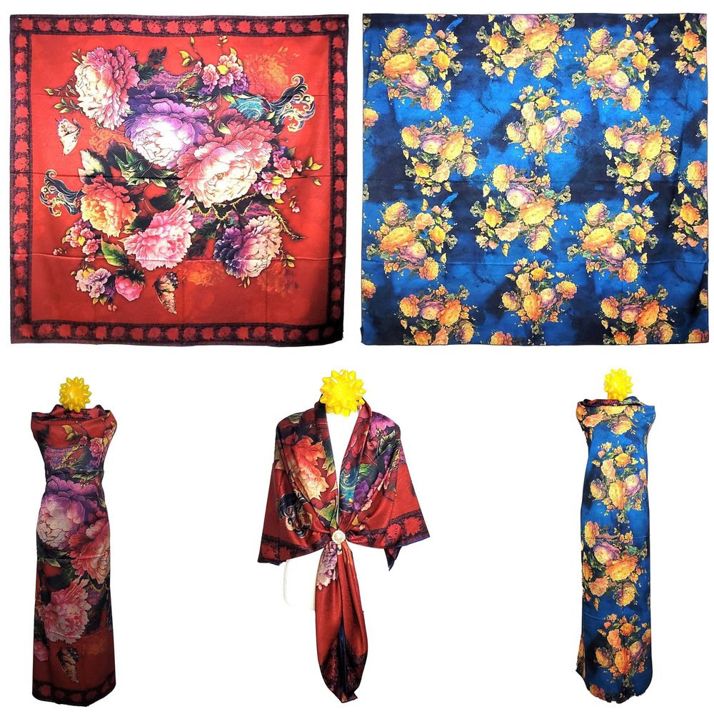 NWT Double Sided Silk Scarf 53"x53" Large Square Shawl Wrap XiangYunShal 32141